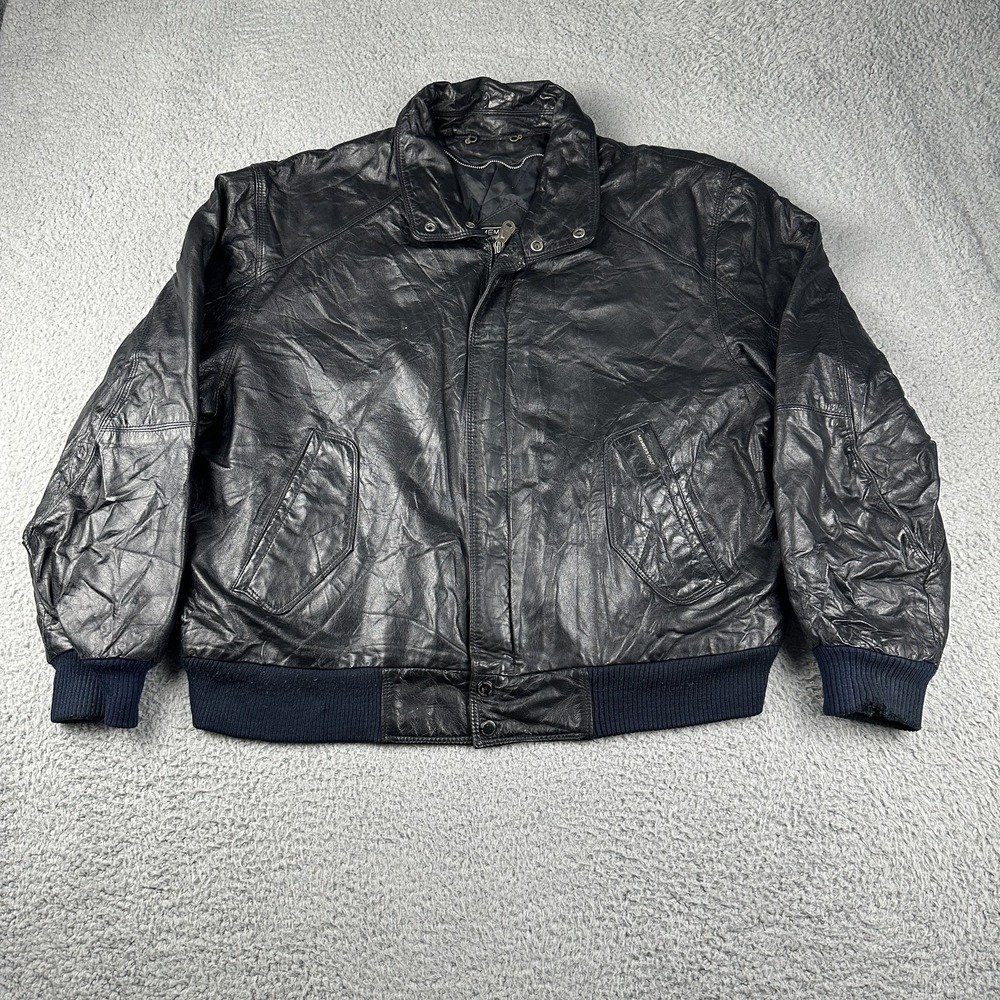 Vintage Members Only Jacket Mens 44 Black Leather Bomber Full Zip Coat